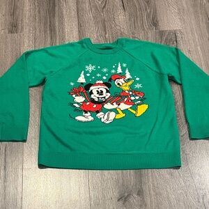 🎄Disneyland Disney Parks Green Kids Holiday Christmas Sweater Mickey Donald
